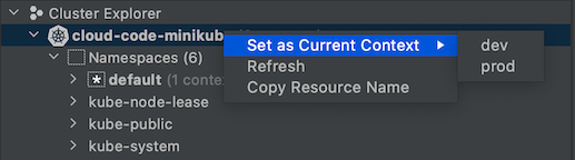 Choosing and setting an active cluster from a list of multiple contexts with Kubernetes Explorer