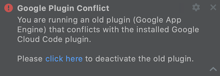 Capture d&#39;écran de la notification de conflit du plug-in.
 Cliquez sur &quot;click here&quot; (Cliquez ici) pour désactiver le plug-in.
