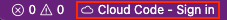 상태 표시줄에 있는 Cloud Code - 로그인 버튼입니다.