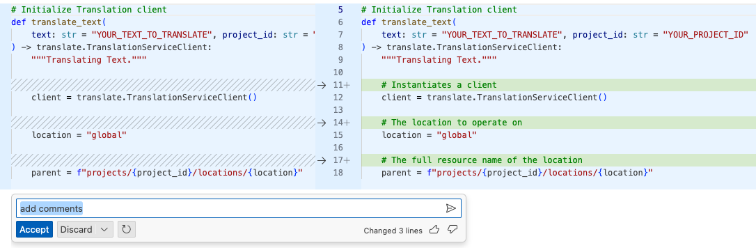 Context sources listed in the Gemini: Chat pane.