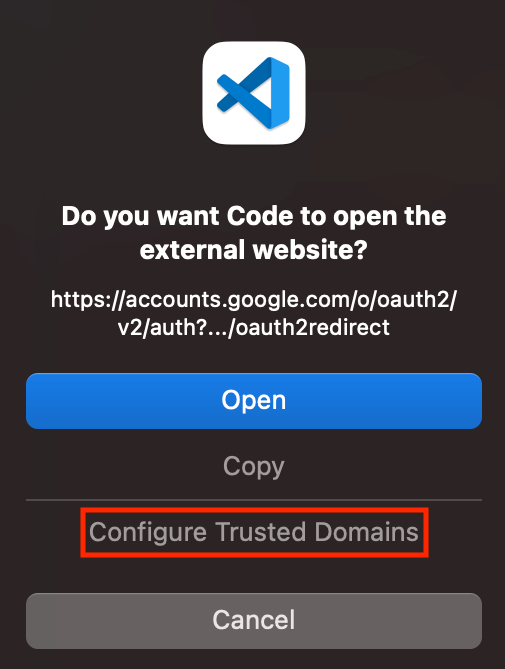 Configure Trusted Domain dialog