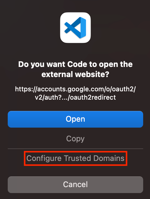 “Configure Trusted Domain”（配置可信网域）对话框