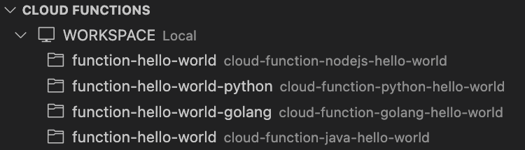 Arbeitsbereich mit mehreren Ordnern im Cloud Functions Explorer