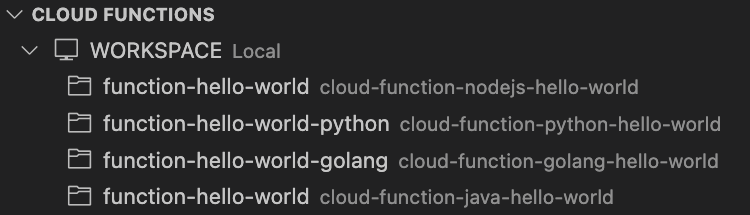 Area di lavoro con più cartelle in Explorer di Cloud Functions