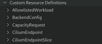 Lista de definiciones de recursos personalizados en la sección