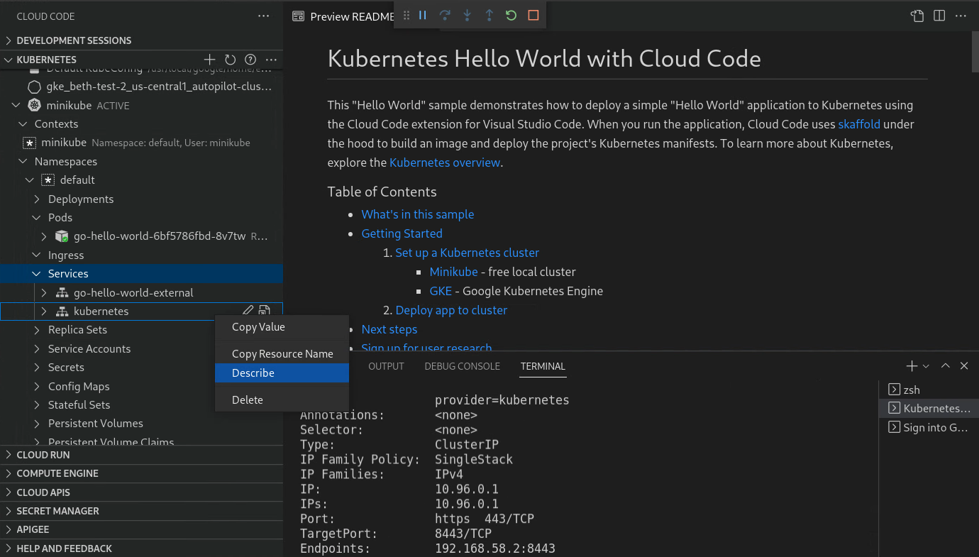 Describe resource details in right-click menu