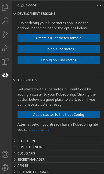 Sección de Kubernetes de Cloud Code