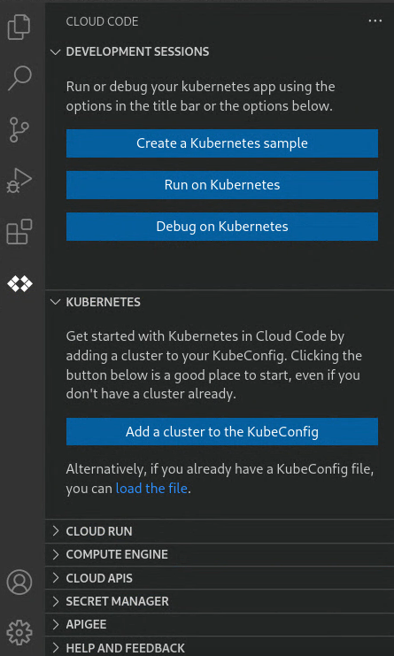 Section Kubernetes dans Cloud Code