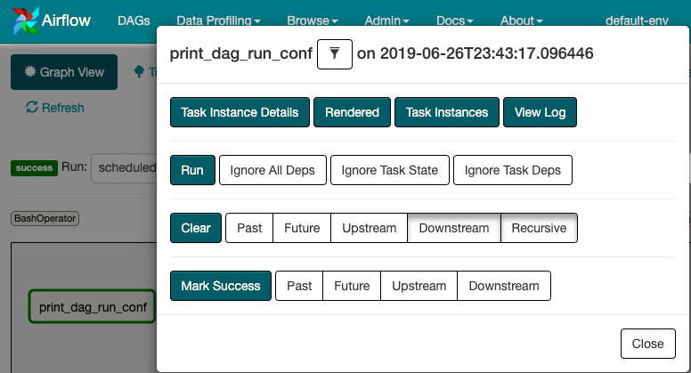 Menu konteks Instance Tugas untuk tugas composer_sample_dags