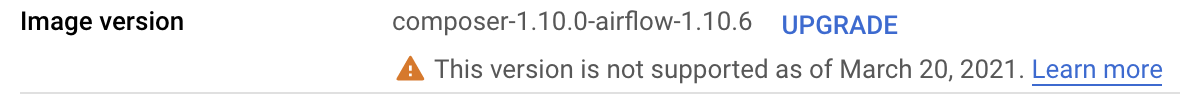 Auf der Seite mit Umgebungsdetails wird eine Meldung zur Einstellung angezeigt.