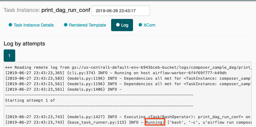 Output log operator Bash