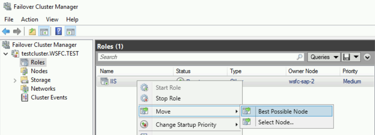 Kolom Owner Node ditampilkan di pengelola cluster failover.