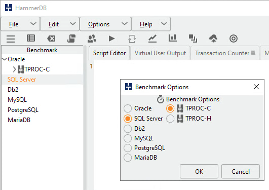 Setting TPROC-C benchmark options