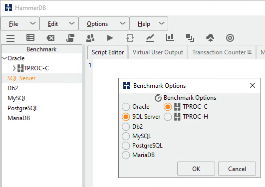 Définir les options de benchmark TPROC-C