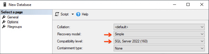 Configurar modelo de recuperação como Simple