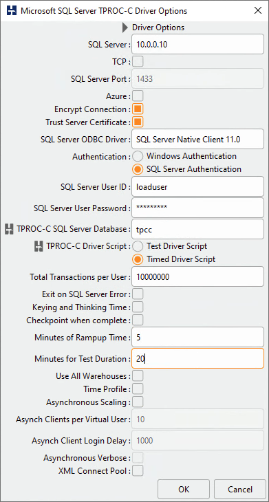 Setting TPROC-C driver options