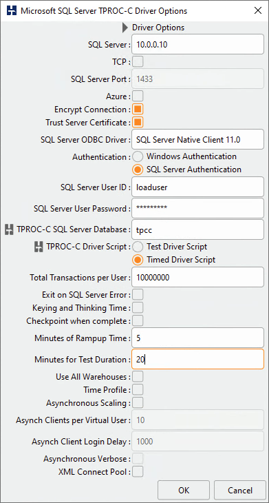 Impostazione delle opzioni del driver TPROC-C