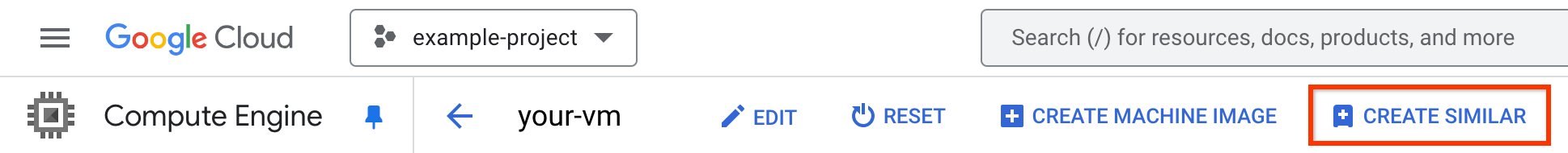 Bouton &quot;Créer une instance similaire&quot; dans la console Google Cloud .