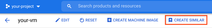 Image du bouton "Créer une instance similaire" dans la console Google Cloud.