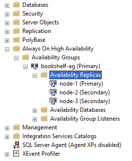 Object Explorer に可用性グループが表示されています。