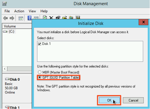 Sélectionner un schéma de partition dans la fenêtre d&#39;initialisation du disque.