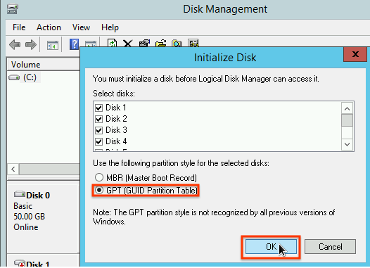 Sélectionner un schéma de partition dans la fenêtre d&#39;initialisation du disque.