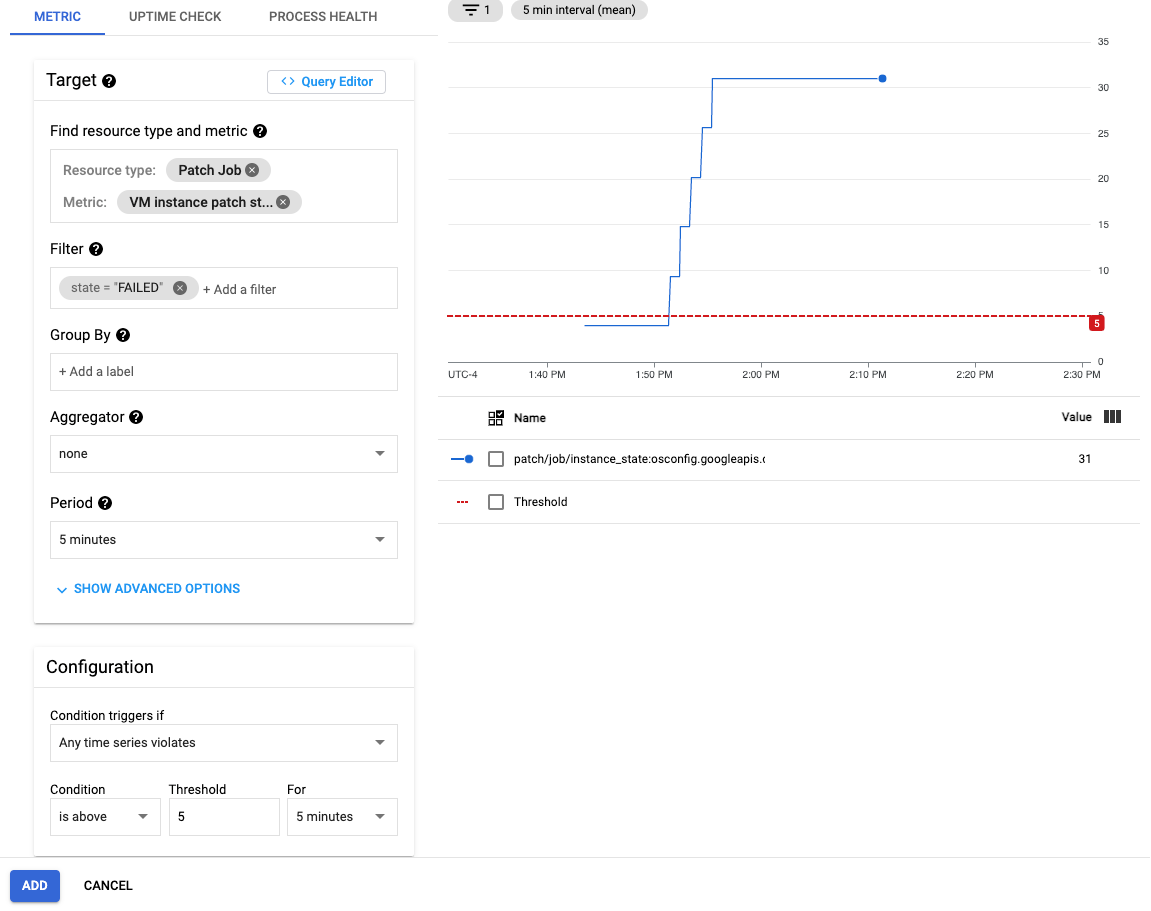 Configure o alerta de patch.