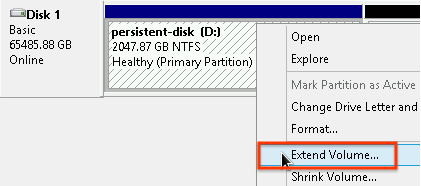 Cliquer avec le bouton droit de la souris sur la partie formatée du disque et sélectionner l&#39;option Étendre le volume.