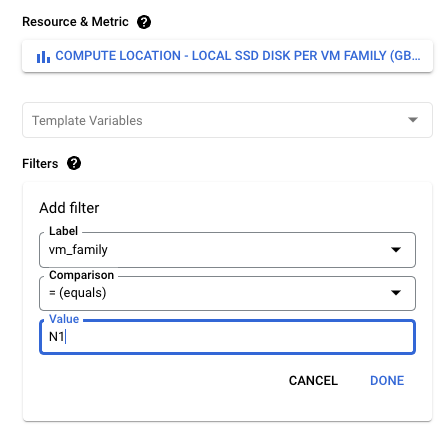Filter to select a VM family.
