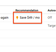 Selecting a recommendation column.