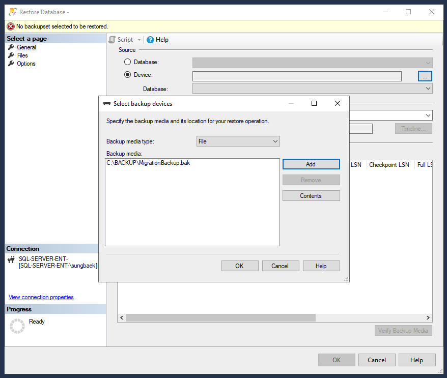Restablece la base de datos del dispositivo seleccionado.