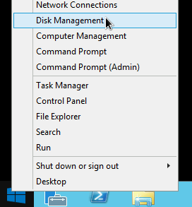 Seleziona lo strumento Gestione disco di Windows dal menu del tasto destro del mouse sul pulsante Start di Windows.