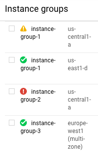 Status messages on instance groups page.