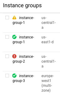 Statusmeldungen auf der Seite "Instanzgruppen"