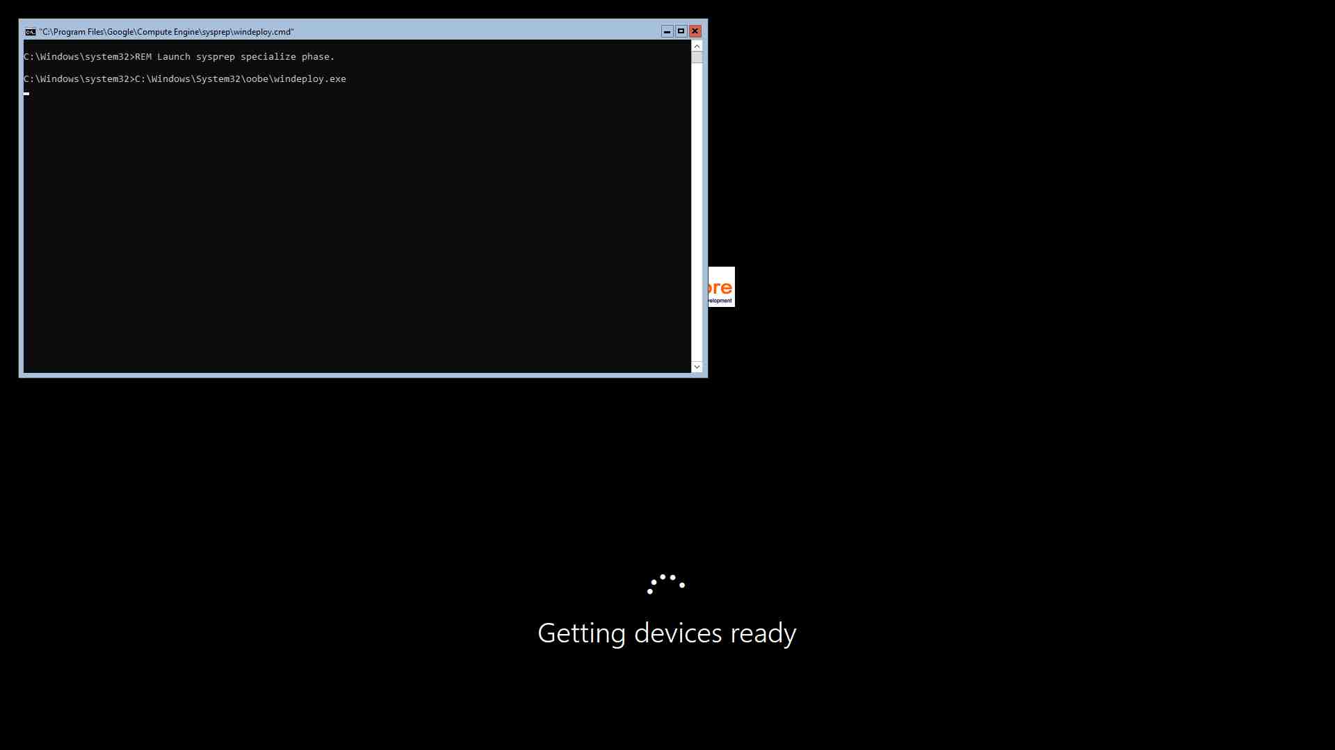 Proses penyiapan sistem untuk Windows Server 2019 Core.