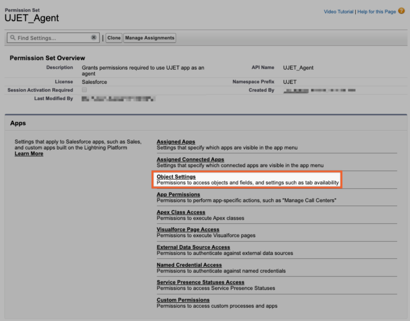 Salesforce object settings page