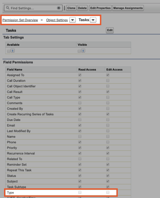 A scrollable list of Field Permissions and whether they have Read or Edit access is shown.