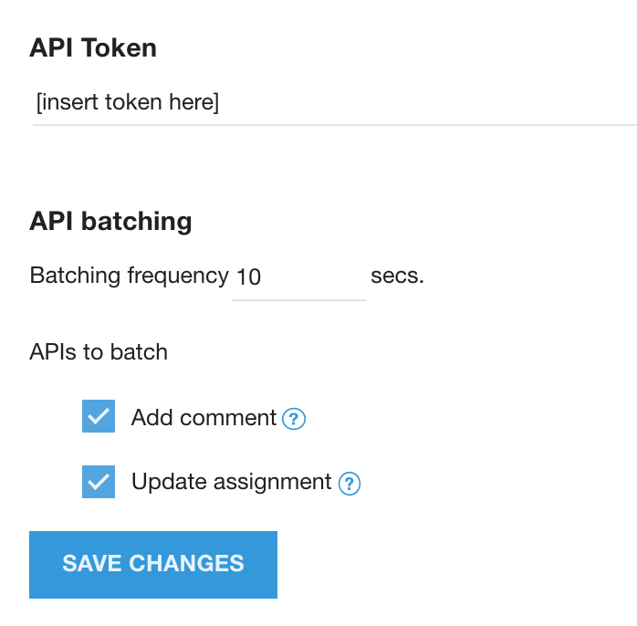 API token in developer settings