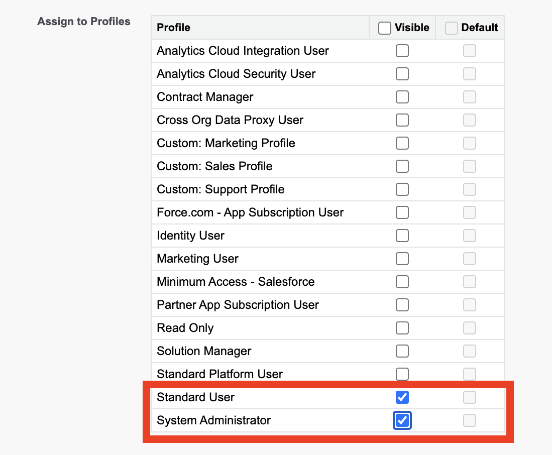 Assign to profiles display