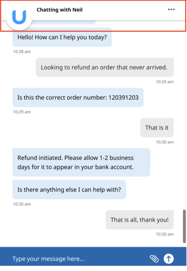 An example of a chat window with the header emphasized.