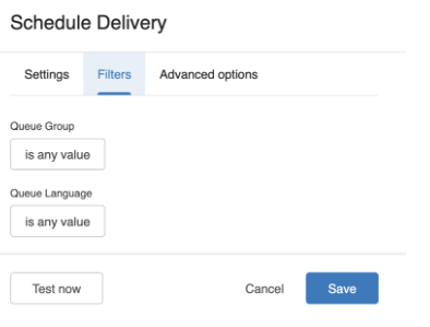 The filter options for the schedule delivery window.