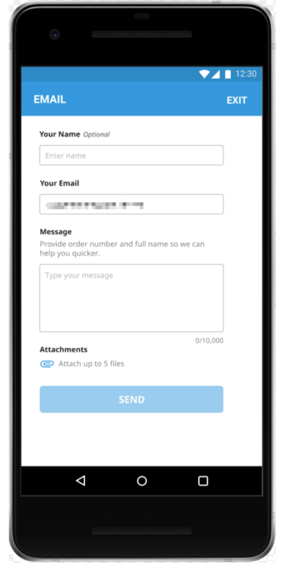 Screenshot of the email form in the android and iOS mobile SDK