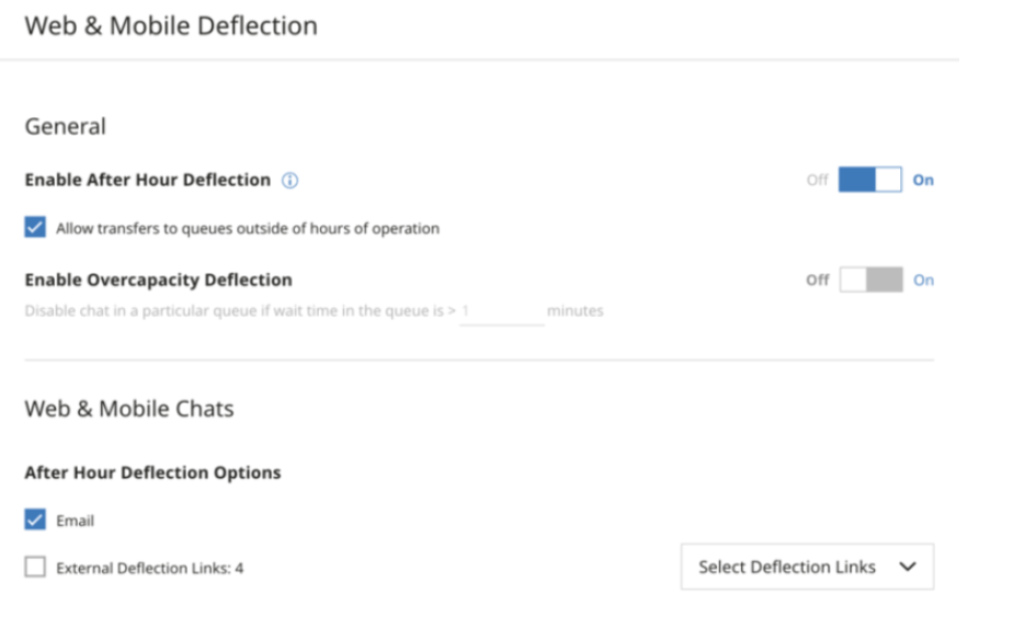 The window to set up web and mobile deflections and to specify when they will be used.