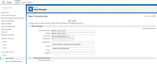 Introduzca la información de Data Fusion en Salesforce.