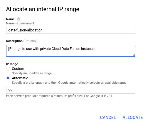 Alloca un intervallo IP.