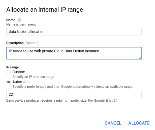 Allocate an IP range.