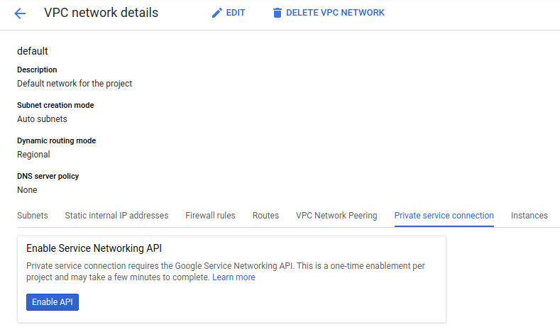 Configure VPC network details.