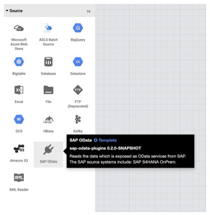 OData dans le menu &quot;Source&quot; de la page &quot;Data Fusion Studio&quot;