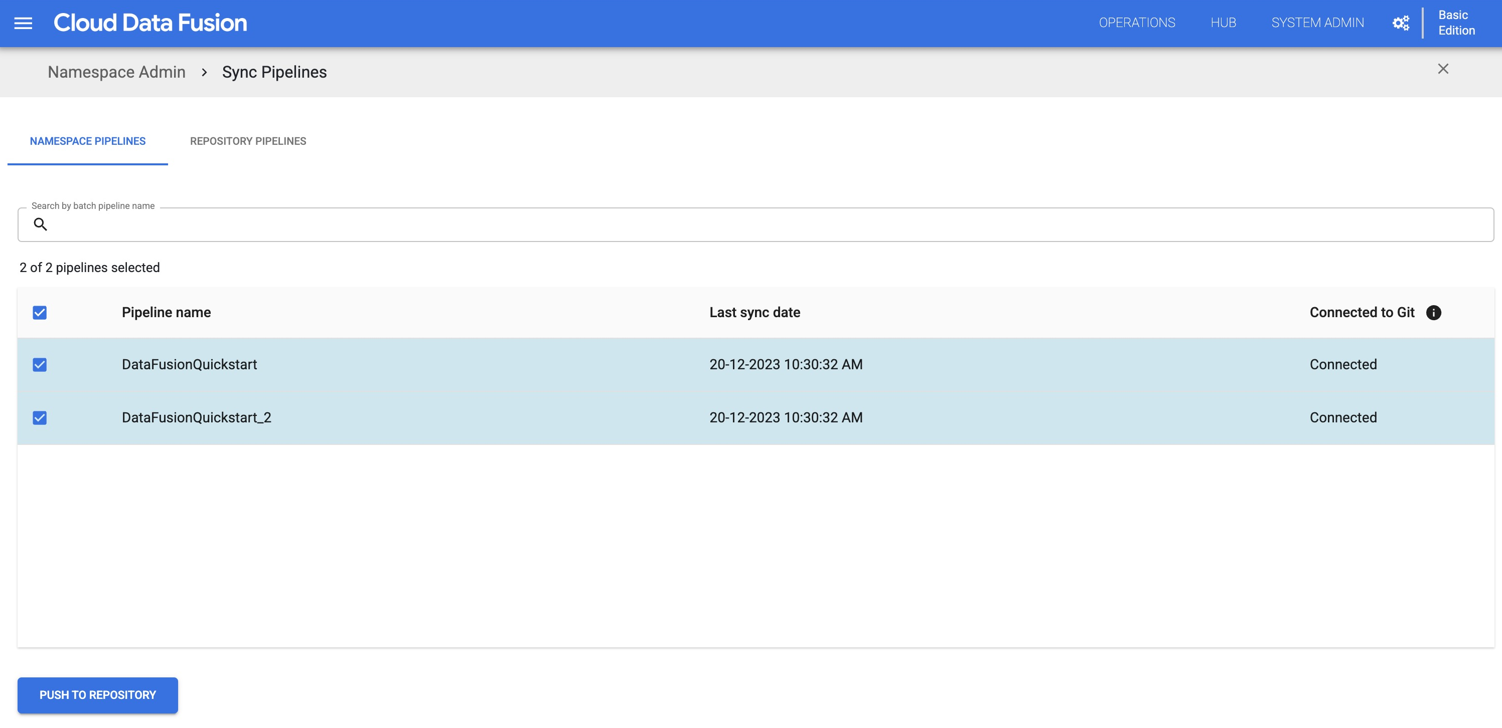 Kirim pipeline dari Cloud Data Fusion ke repositori Git.