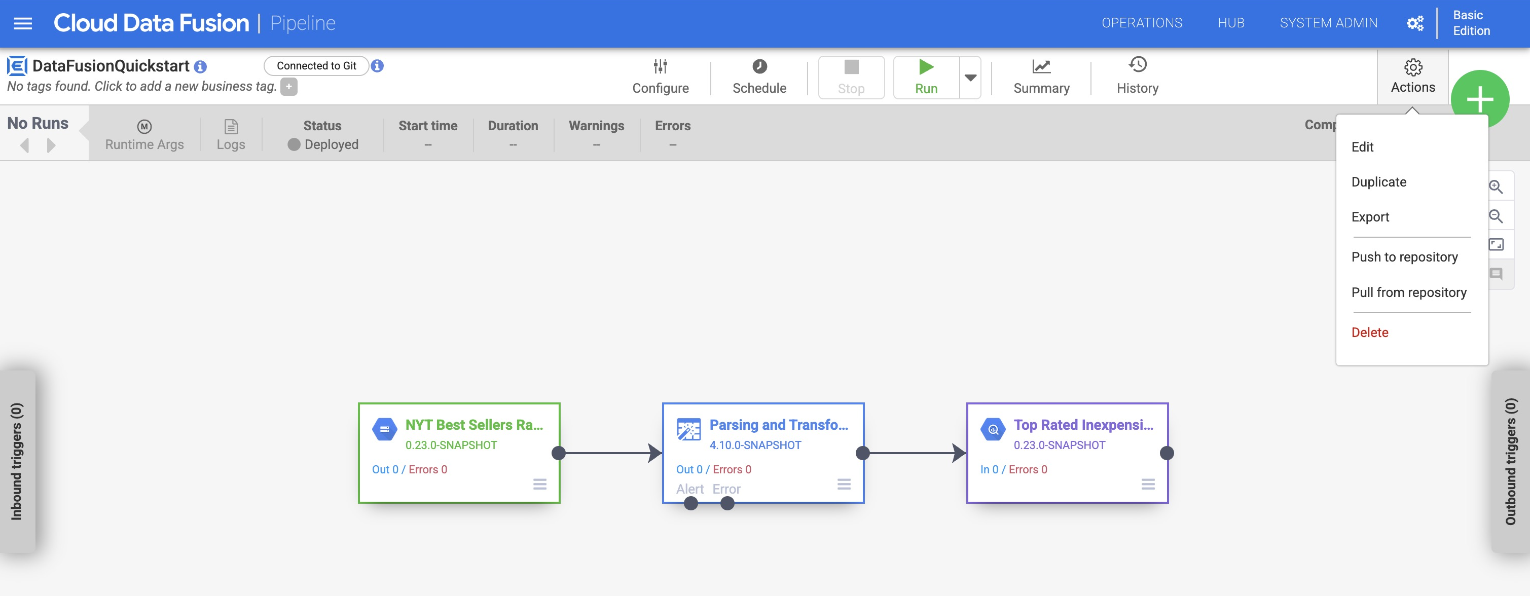 Push pipelines from the pipeline design studio.